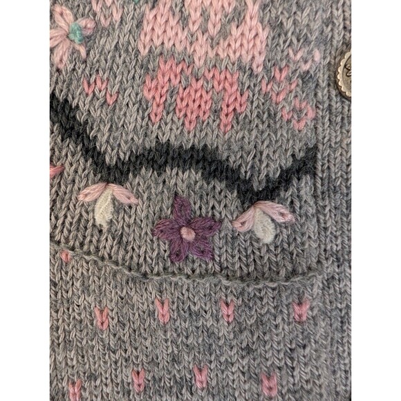 VTG Northern Reflections Women's Sweater Cardigan Floral Wool Blend Size L Gray - Picture 10 of 16